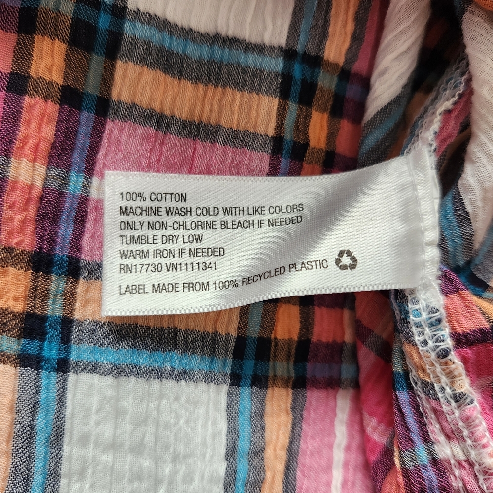 Merona Size XL Pink Plaid Half Button-Up Shirt - Picture 8 of 8